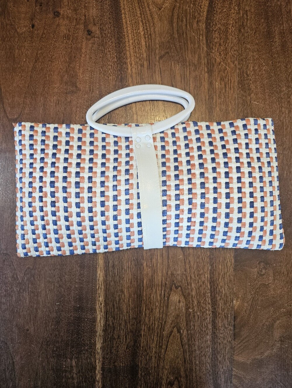 Vtg 60s Fashion Imports Italy Woven Mod Handbag White Plastic Handle MCM